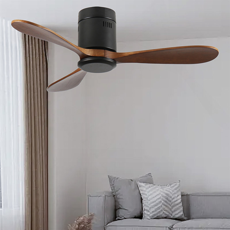 Ventilateur de plafond encastré de 42 pouces sans lumière, pales en bois massif, moteur CC réversible silencieux, télécommande avec 6 vitesses et minuterie, économie d'énergie pour la chambre à coucher, le salon, pas de plafond incliné