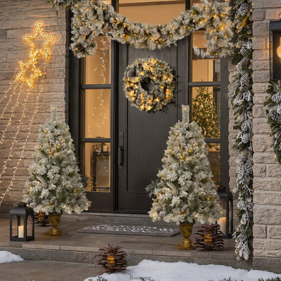 Ensemble de Noël 4 pièces avec guirlande, couronne, 2 arbres d'entrée et lumières DEL