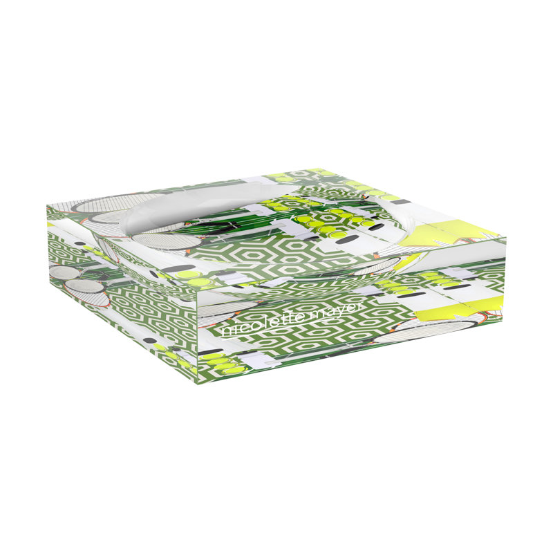 Square Abstract Decorative Tray, 6"W x 6"D x 2"H, Green White