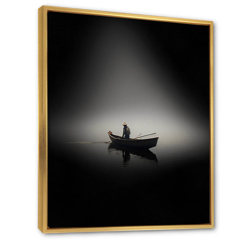 «Solitaire Longboat Misty Lake Minimal I», reproduction d'art sur toile, H 20 po x l 12 po x P 1 po, Cadre flottant doré