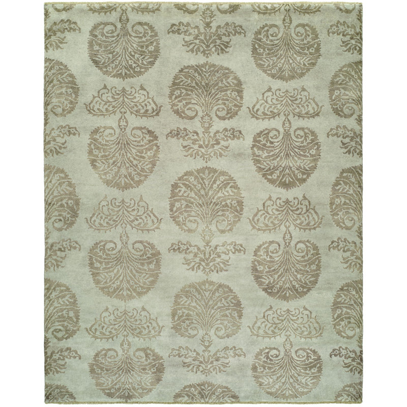 Wool Floral Area Rug in Ivory, Rectangle 3' x 5'