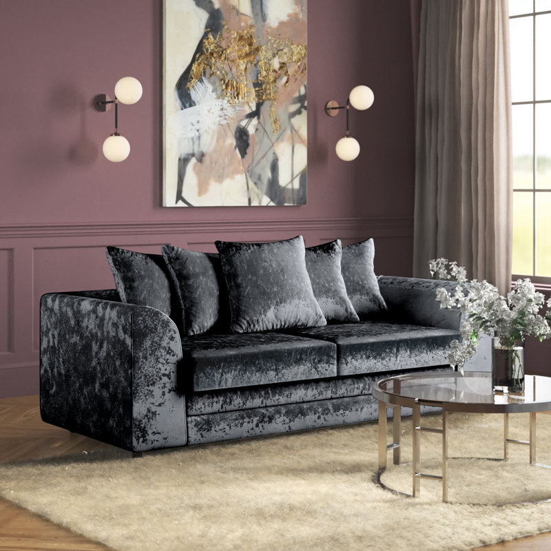 Romelia Velvet Sofa, Black, 3