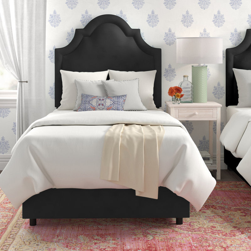 Avione Upholstered Standard Bed, Twin, Classic Black Performance Velvet
