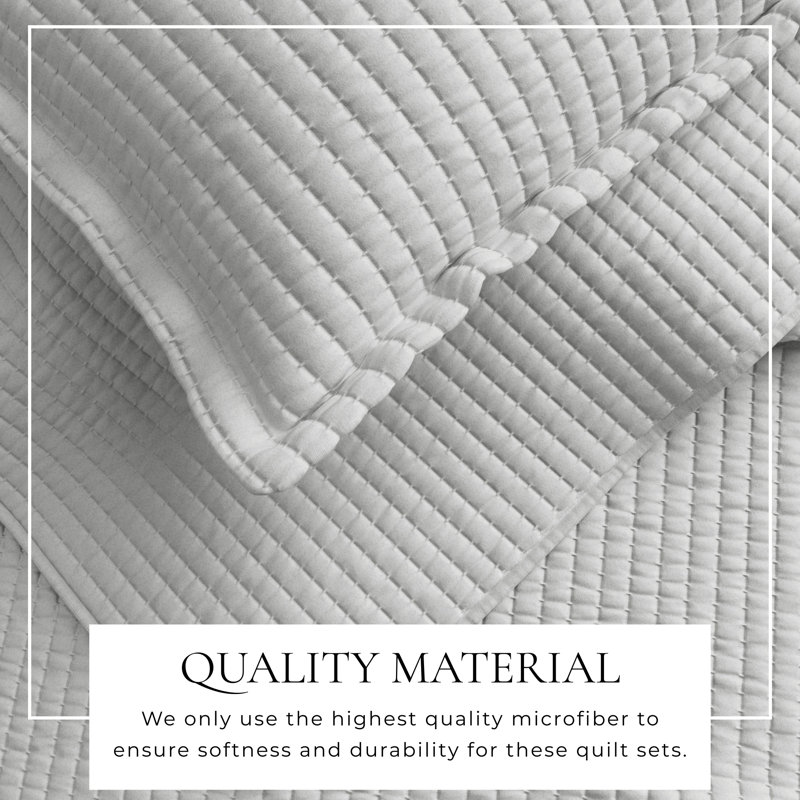 Light Gray Twin Microfiber Channel Stitch Quilt Set