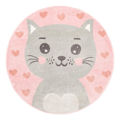 Tapis rose / gris pour enfant Whimsy Meow