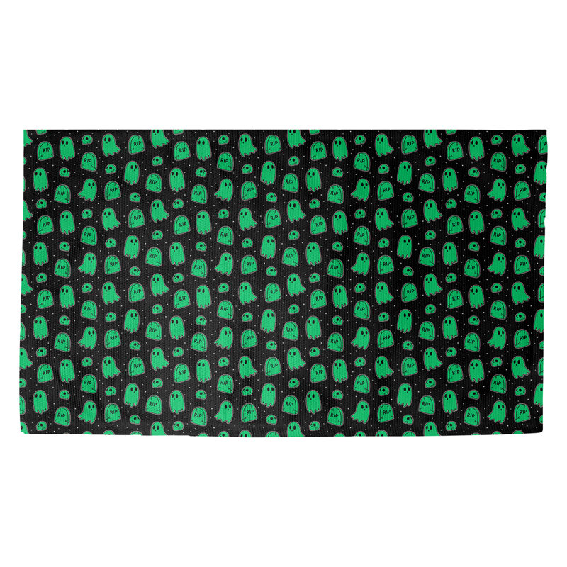 Tapis noir/vert à zone fantôme Avicia, Rectangle 2 pi 2 po x 3 pi 4 po