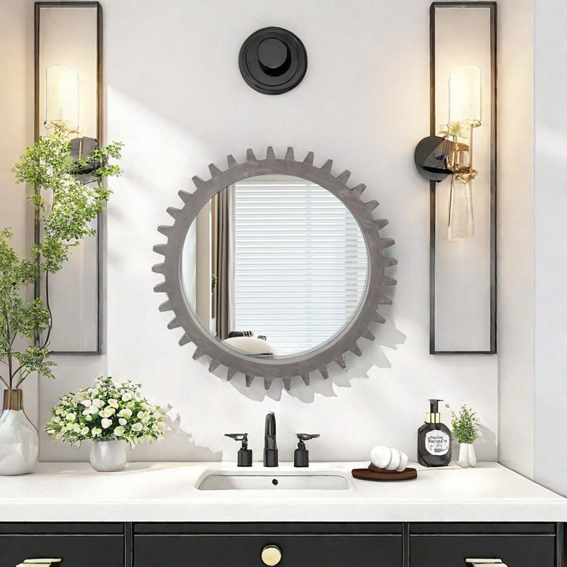  Miroir décoratif rond, Marron foncé, 33,86 po x 33,86 po