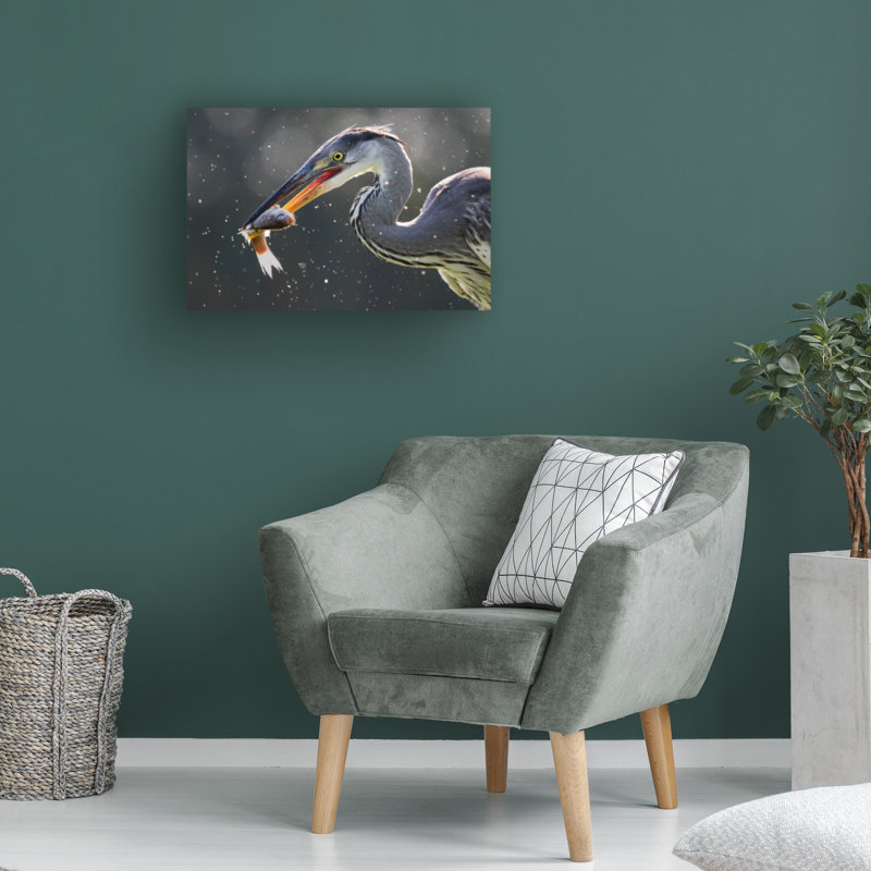 Art sur toile, boléro, héron gris, H 30 po x l 47 po