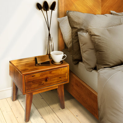 Acacia Sofia Solid Wood Nightstand with Storage Drawer by George Oliver