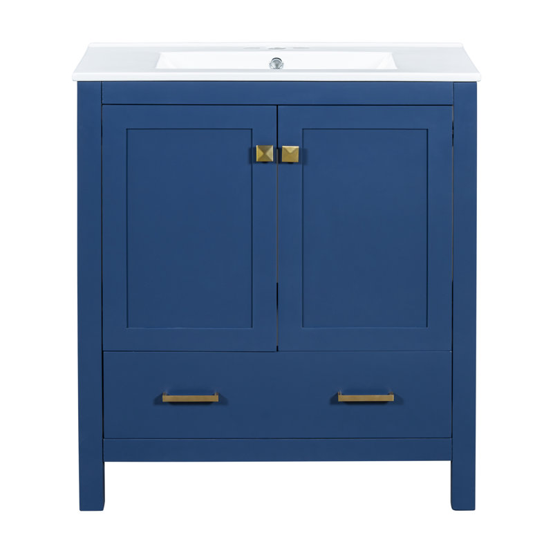 Meuble-lavabo autoportant 30 po, Bleu, Or