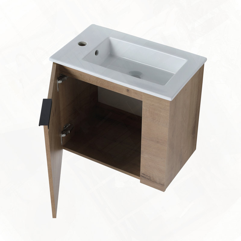 Meuble-lavabo flottant avec évier, Imitation chêne