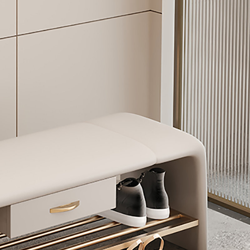 31.5in Leather Shoe Bench, Beige