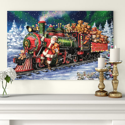 Santa Riding Train With Toy Bears by Marcello Corti - Wrapped Canvas Print