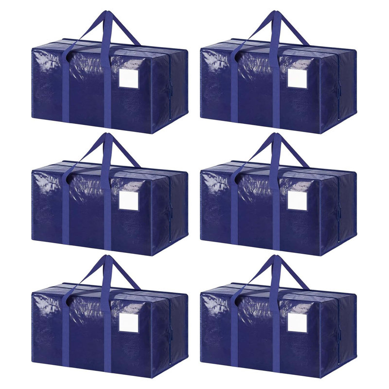6 Pack Dark Blue Extra Heavy Duty Moving Bags Strong Zipper Comfort Handles Storage