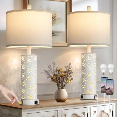 27" Shadow Casting Bedside Table Lamps with Cutout Design, USB Ports & LED Bulbs Included