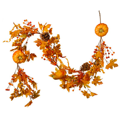 72in. Maple Leaf and Pumpkins Garland
