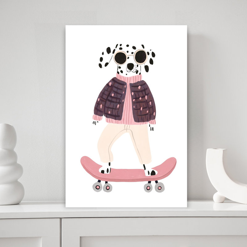 Dalmatian Skater Dog Modern Playful Whimsical Dog Wall Art Print 1 Piece Wrapped Canvas Wall Art, 45.72cm H x 30.48cm W