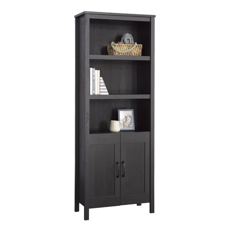 Engineered Wood Transitional Bookcase With Storage, Black, Black