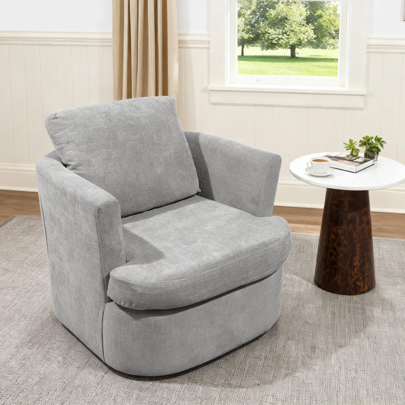 Upholstered Chenille Swivel Armchair, Grey Chenille