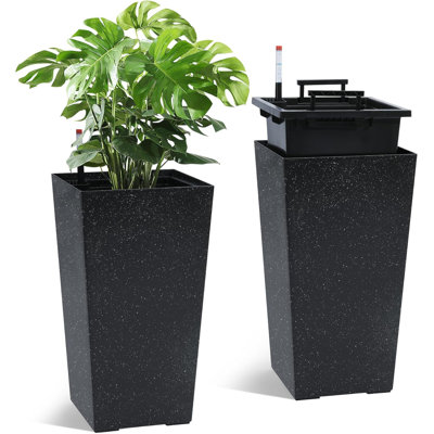 Set of 2 Planter Pots with Drainage Holes＆Water Level Monitor＆Inner Bucket, Automatic Watering