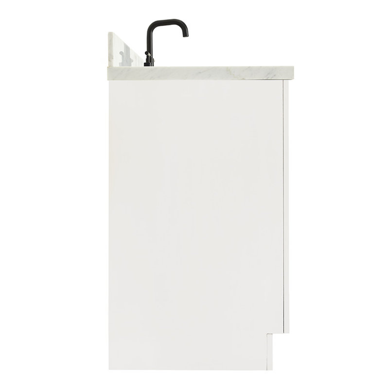 Meuble-lavabo simple en bois massif Tidworth de 42 po avec plateau en marbre de Carrare de 1,5 po, Oui, Ovale, Blanc