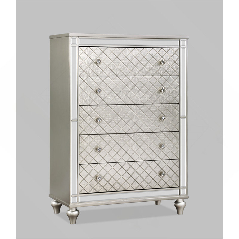 1pc Glam Bedroom Dresser&Chest Diamond Patterned Drawer Fronts