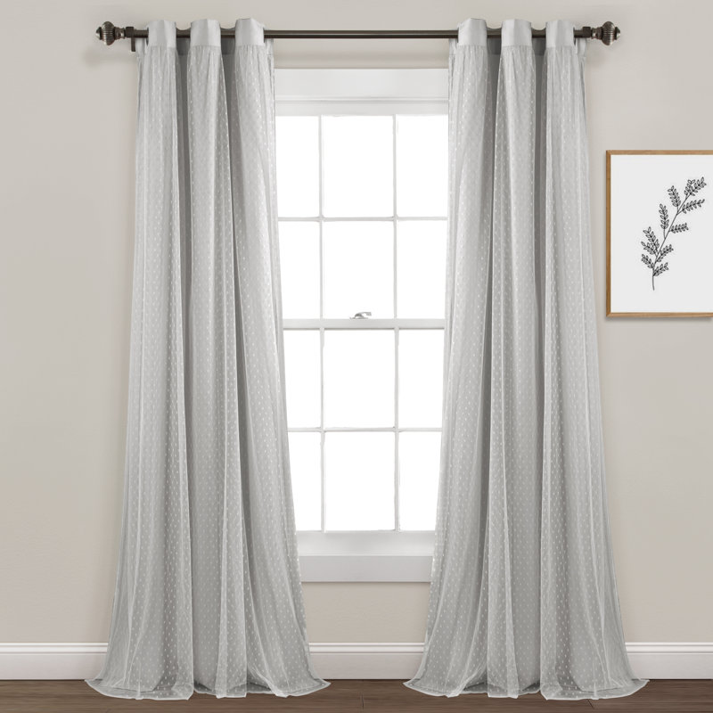 Polka Dot Sheer Sheer Curtain Pair, Light Gray