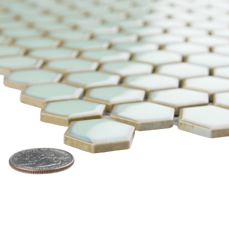 Hudson 1" Hex Light Green 11-7/8" x 13-1/4" Porcelain Mosaic Floor and Wall Tile