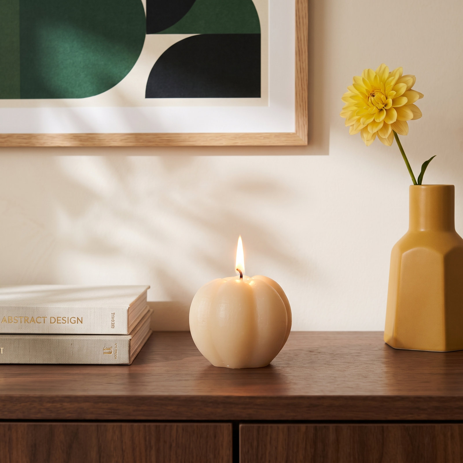 Unscented Pumpkin Novelty Candle, Cream