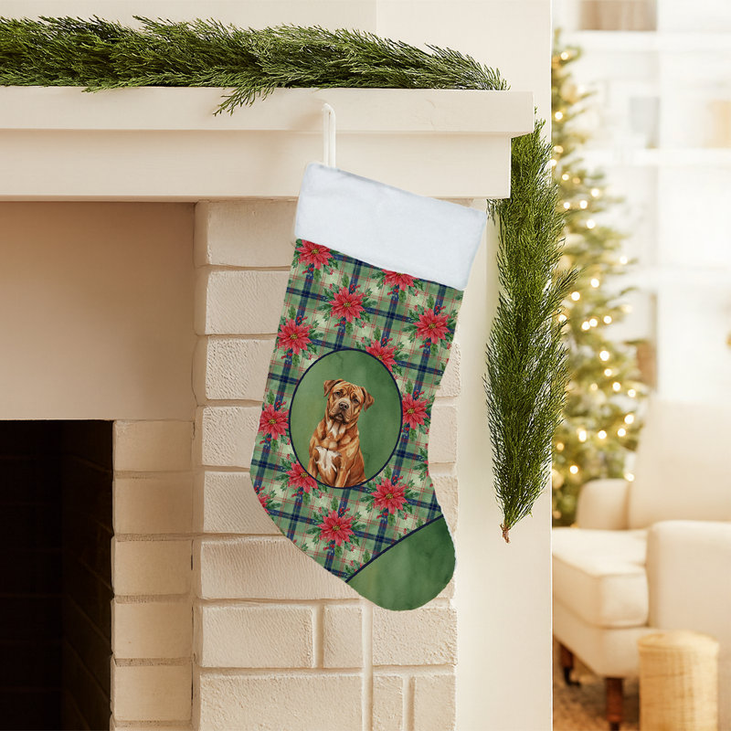 Chaussette de Noël en acajou Dogue de Bordeaux PoinsettIas