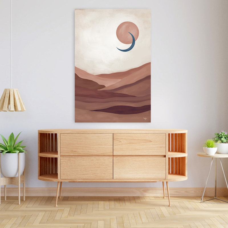 Désert soleil et lune, paysage contemporain abstrait, art naturel, H 48 po x l 32 po