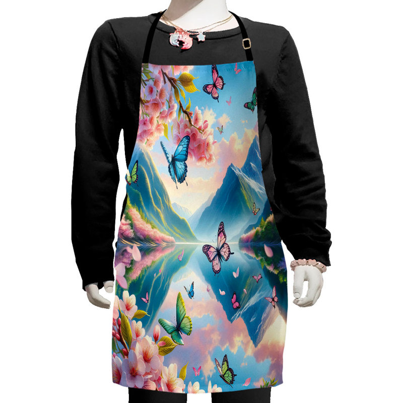 East Urban Home Lake Apron with Adjustable Ties and Hook & Loop Straps Small Pink Sky Blue Green