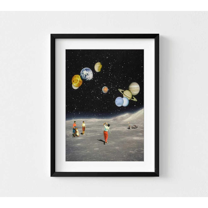 «Space Golf», reproduction encadrée moderne (maison ou bureau), H 8 po x l 10 po, Noir, Noir, Blanc