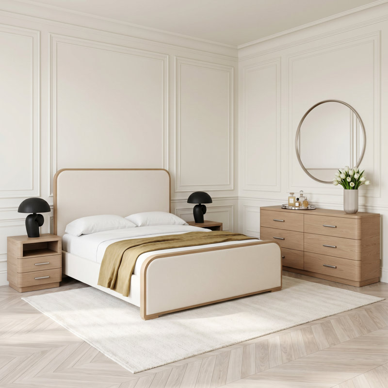 Nomad 3 Piece Queen Bedroom Set, 5 Pcs: Bed, 2 Nightstands, Dresser, Mirror, King