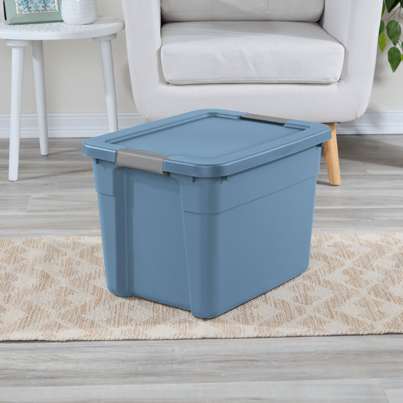 Sterilite 12 Gallon Latching Tote, Stackable Storage Bin with Lid, Blue, 18 Pack