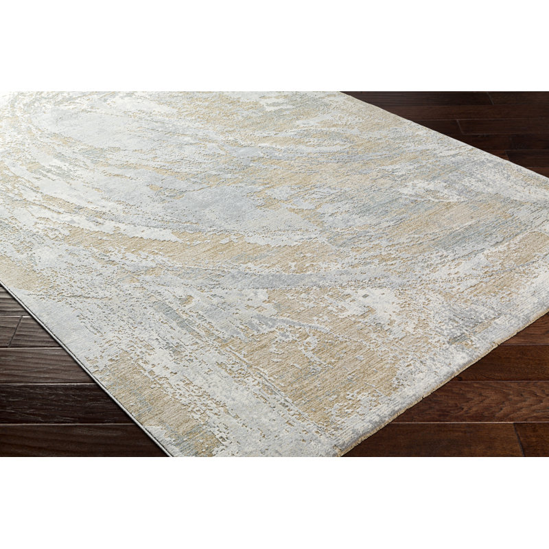 Tapis abstrait en polypropylène tissé à la machine en beige / gris, Rectangle 2 pi x 3 pi
