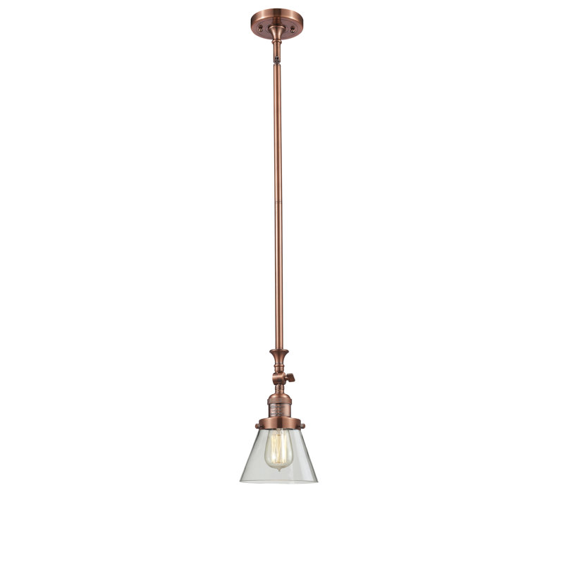 Luminaire suspendu conique 1 lumière, Cuivre antique, Transparent
