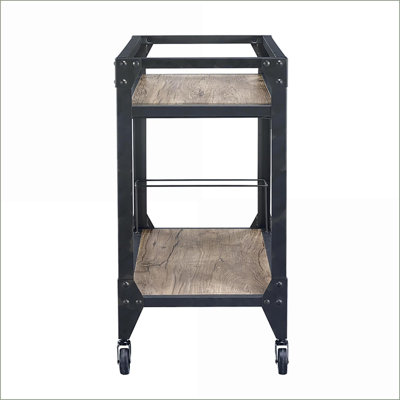 Serving Cart, Industrial Rustic Oak & Charcoal 2-Shelf with Stemware Rack & Wine Storage | Industrial | Kitchen Carts by Latitude Run