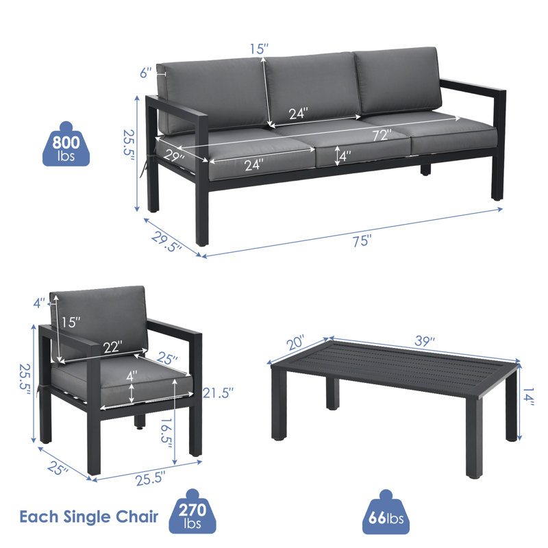 Ahsir 5 - Person Patio Conversation Set with Cushions