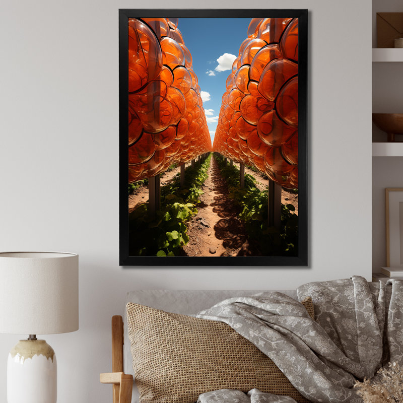 Scenic Contemporary Vineyard IV - Landscape & Nature Wall Art Living Room, H 32 po x l 16 po x P 1 po, Cadre photo noir