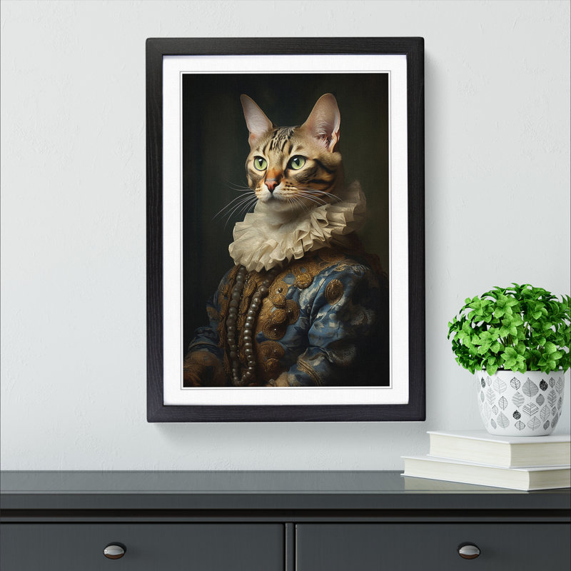Bengal Cat Rococo - Single Picture Frame Print on Wood, Black Framed, 64cm H x 46cm W x 2cm D