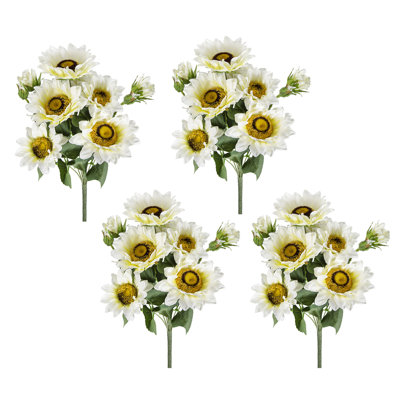 4 Pack Artificial Cream Sunflower Bushx9, 10.2 X 11 18.9"h, Perfect For Centerpiece In Bedroom 18.9h 11w 10.2d, Adds Color To Kitchen