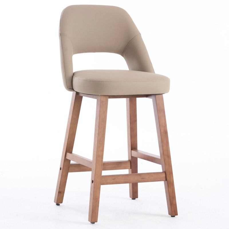 Tabouret de bar rembourré à dossier plein avec structure en bois massif, aucune installation requise, Kaki, 6