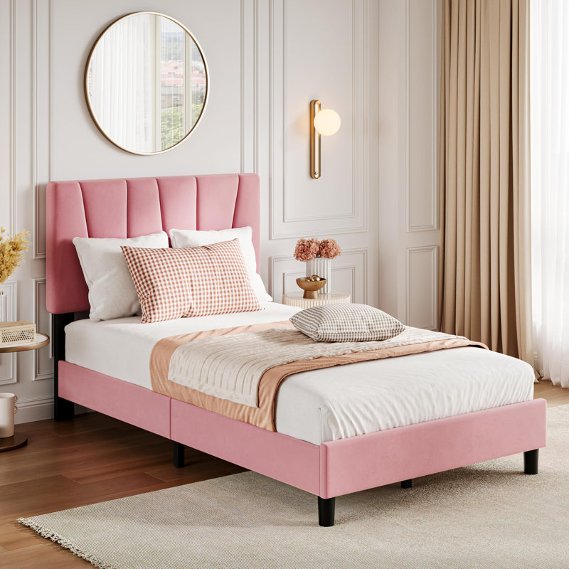 Cadre de lit avec tête de lit réglable, lit plateforme tapissier en velours avec tête de lit, Lit simple, gris
