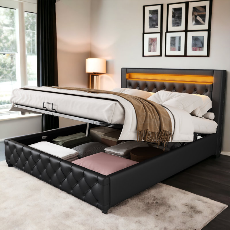 Breeyanna Upholstered Storage Bed, Double (4'6), Black