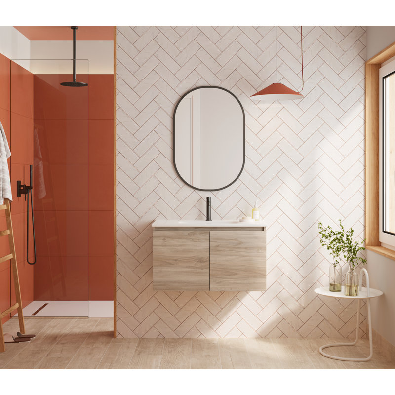 Ensemble de meuble-lavabo mural simple 36 po Santori, Pin
