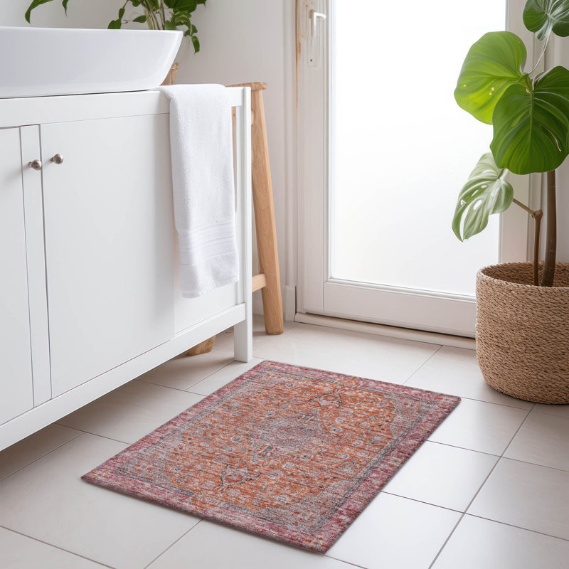 Tapis orange intérieur / extérieur lavable à la machine Claudian ACN1651, Rectangle 1 pi 8 po x 2 pi 6 po