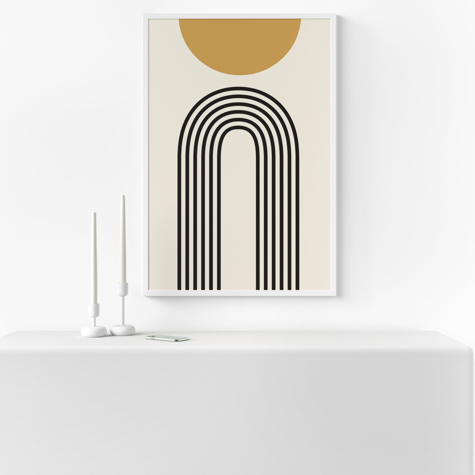 Retro Mountain Sunrise Print, Black, 41.25" H x 28.25" W x 0.88" D