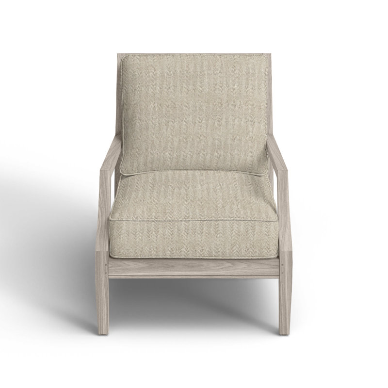 Chaise longue en teck Haley - Huître, Teck huître, Welt + bourre standard, Sable à chevrons
