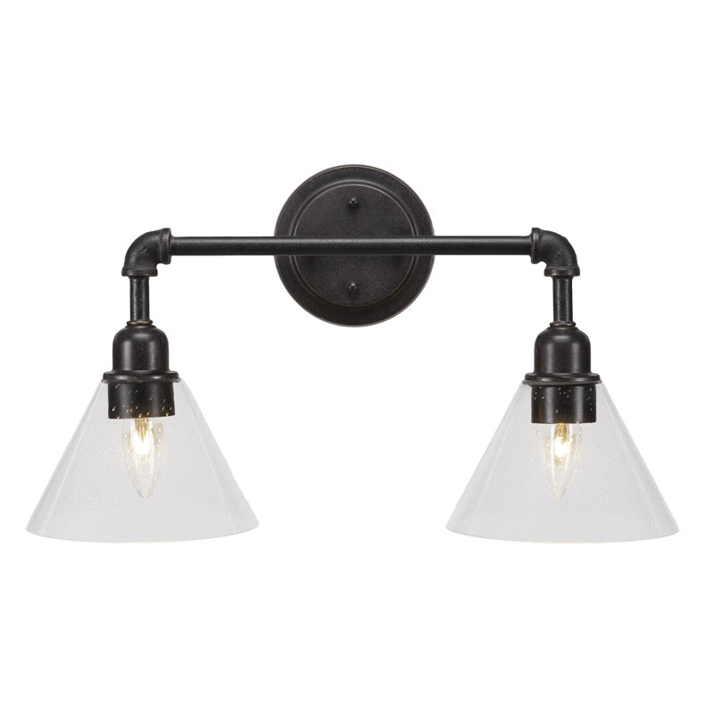 Éclairage pour meuble-lavabo 2 lumières rétro Topsham, Mousseline blanche, Granite noir